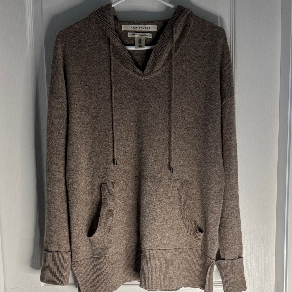 Max Studio Taupe Cashmere Knit Hoodie
